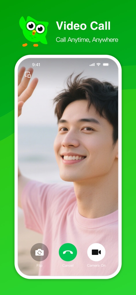 ZegoChat - ZegoChat enables seamless one-on-one video calls, featuring a large, clear display of the other person and quick-access buttons for flipping the camera or canceling the call.