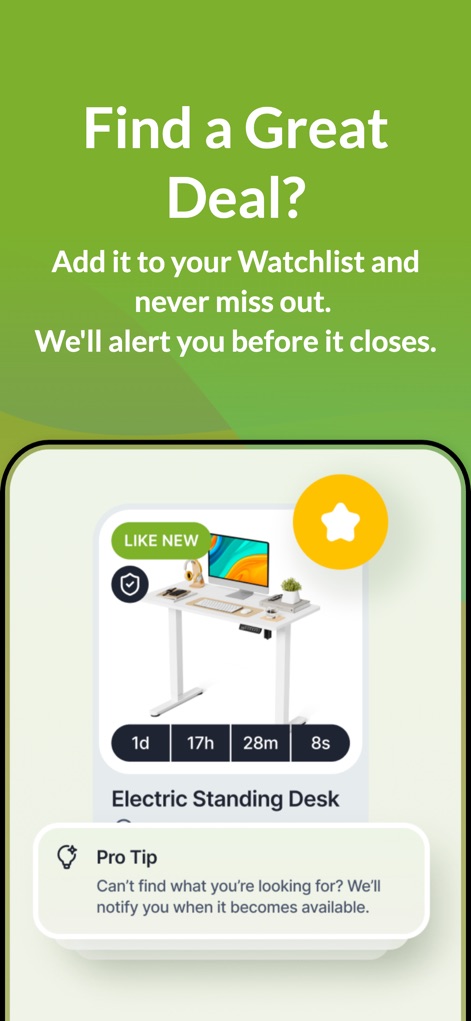 MAC.BID - The app allows users to easily add items to a watchlist using the prominent star icon and benefits from smart notification 'Pro Tip' alerts.