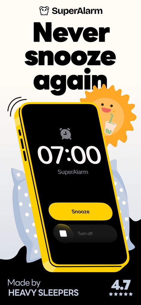 SuperAlarm - Loud Alarm Clock - See how SuperAlarm makes oversleeping impossible with its prominent 07:00 time display and focused "Turn off" control.