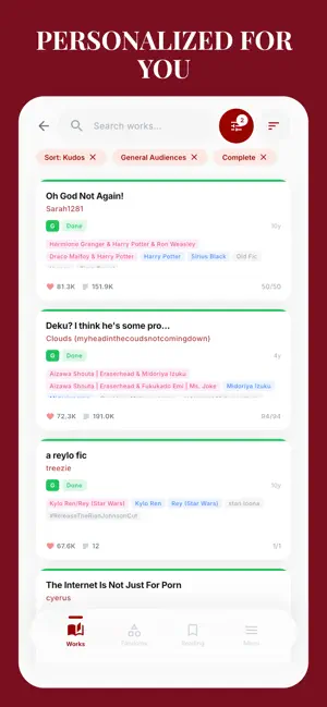 Fanworks: AO3 Unofficial iPhone screenshot 3