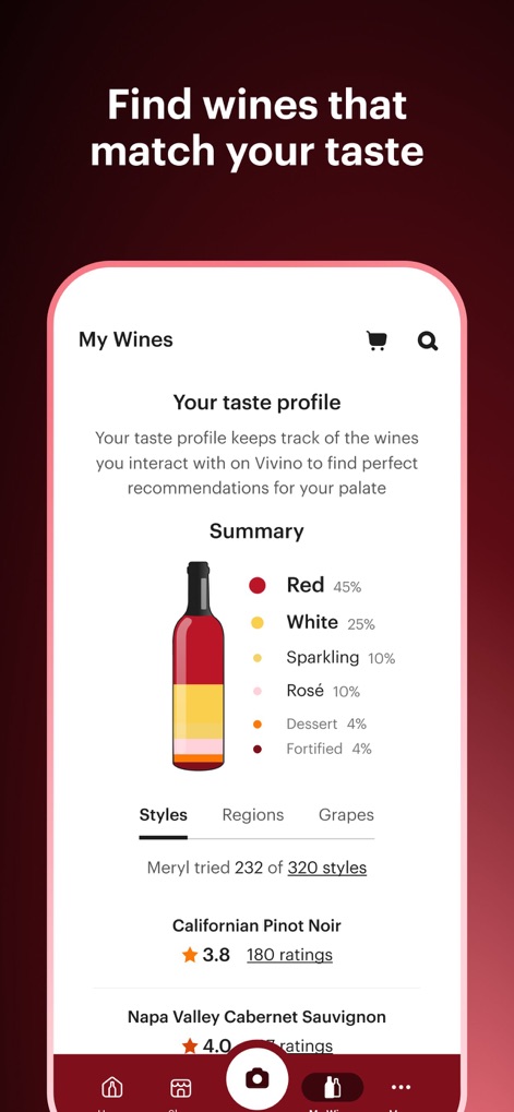 Vivino: Drink The Right Wine - This tool intelligently builds a user's taste profile, showing wine type percentages and personalized recommendations based on previous ratings and preferences.