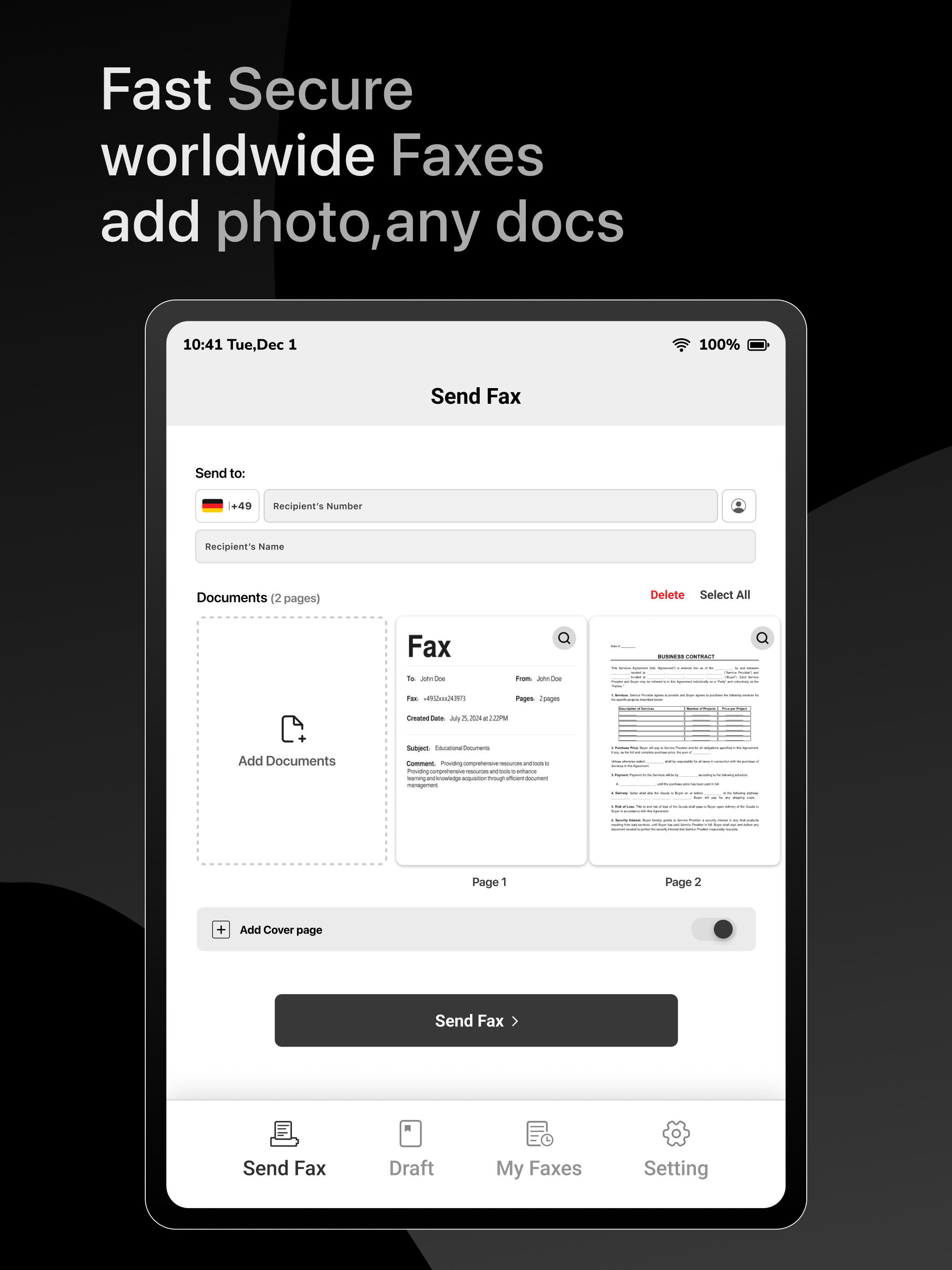 Send Fax : PDF and Docs