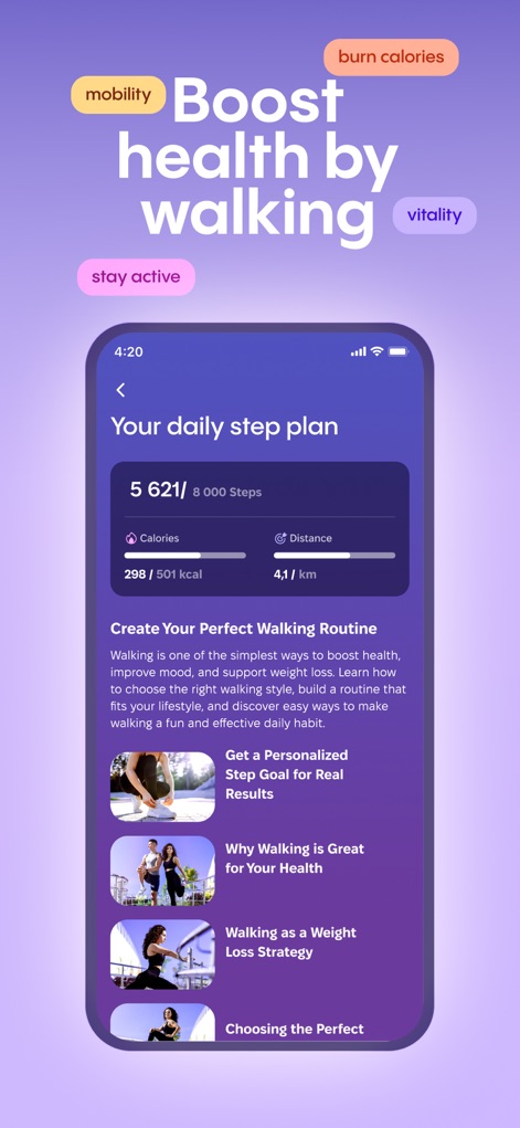 HARNA: Workout & Fitness - Explorez le plan de pas quotidien de l'application, un outil essentiel pour suivre vos progrès, et accédez à des routines de marche personnalisées pour optimiser votre activité.