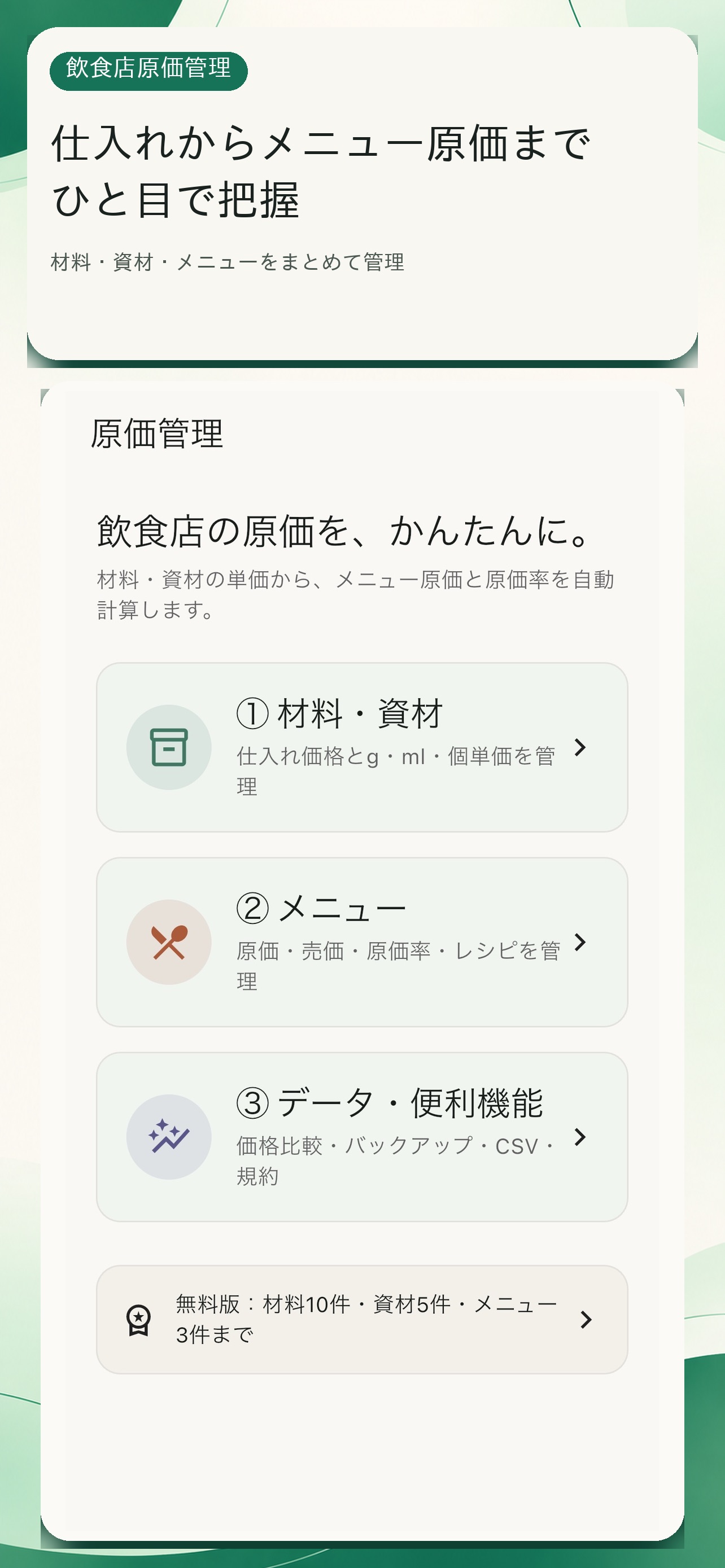 Screenshot 1 of 飲食店原価管理