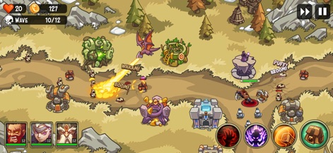 Empire Warriors: Offline Games - Witness the app's real-time combat, showcasing diverse enemy types clashing with strategically placed towers and active hero abilities.