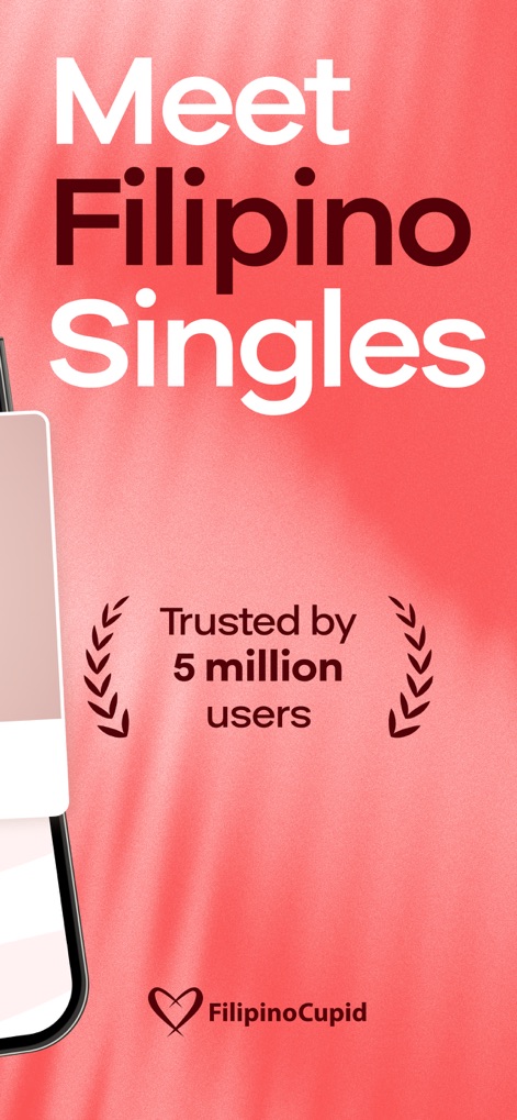 FilipinoCupid: Filipino Dating - Discover the app's expansive user base, emphasized by the bold 'Meet Filipino Singles' call to action and the powerful 'Trusted by 5 million users' endorsement.