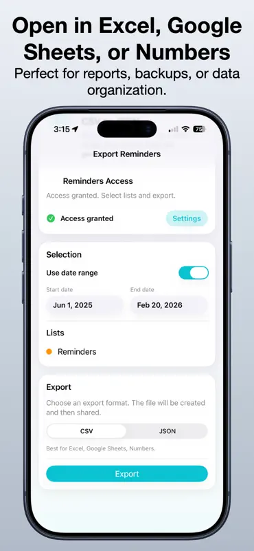 Export Reminders to CSV & JSON screenshot 3 of 5