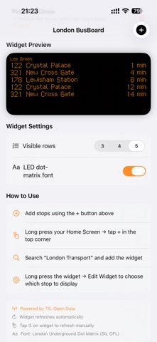 London BusBoard Widget screenshot