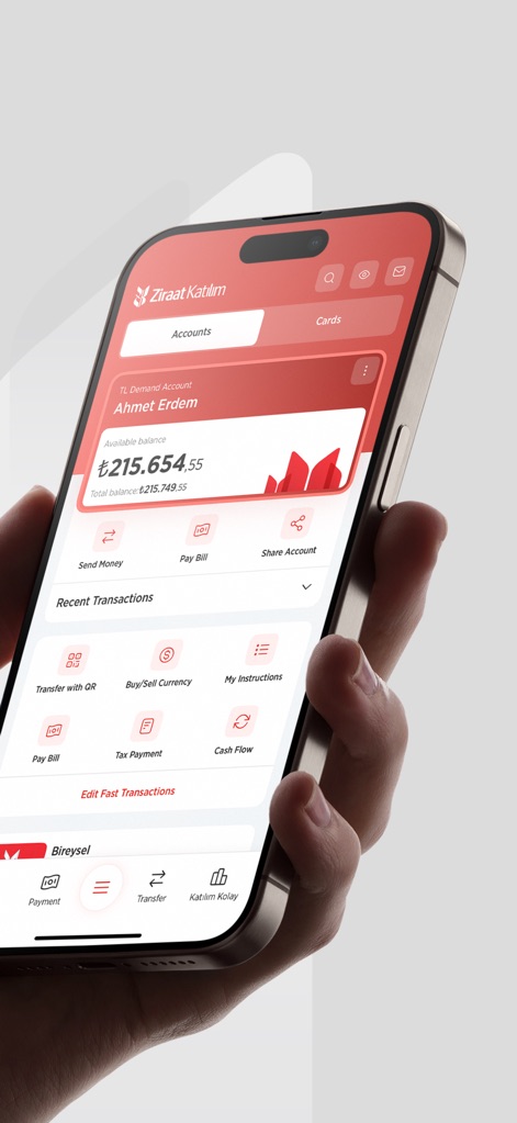 Ziraat Katılım - Observe the detailed account overview with current balance display and a visual graph illustrating transaction trends.