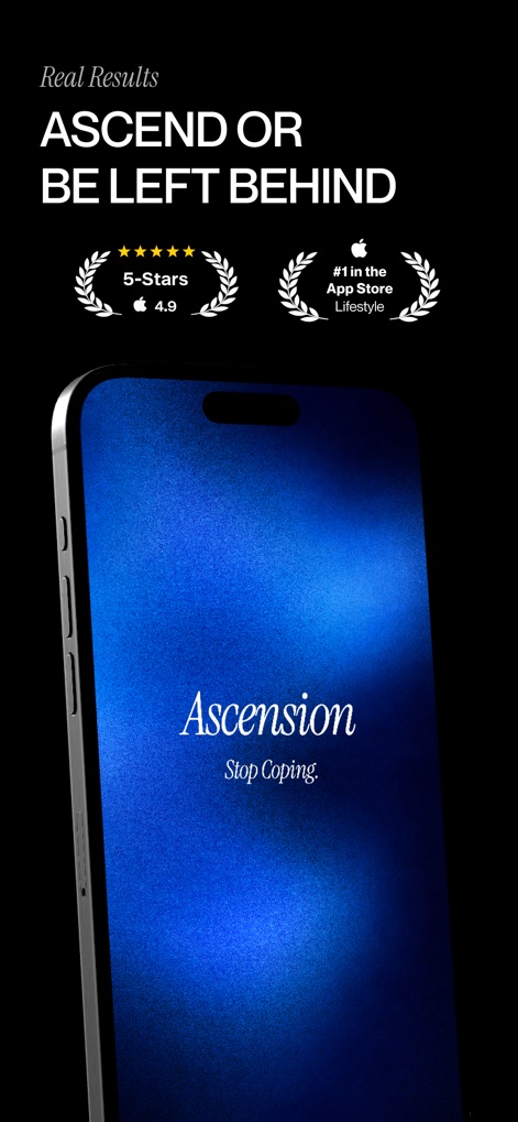 Ascension - Facial Analysis - Discover the app's strong market presence, highlighted by its 5-star rating and prestigious #1 App Store Lifestyle category badge.
