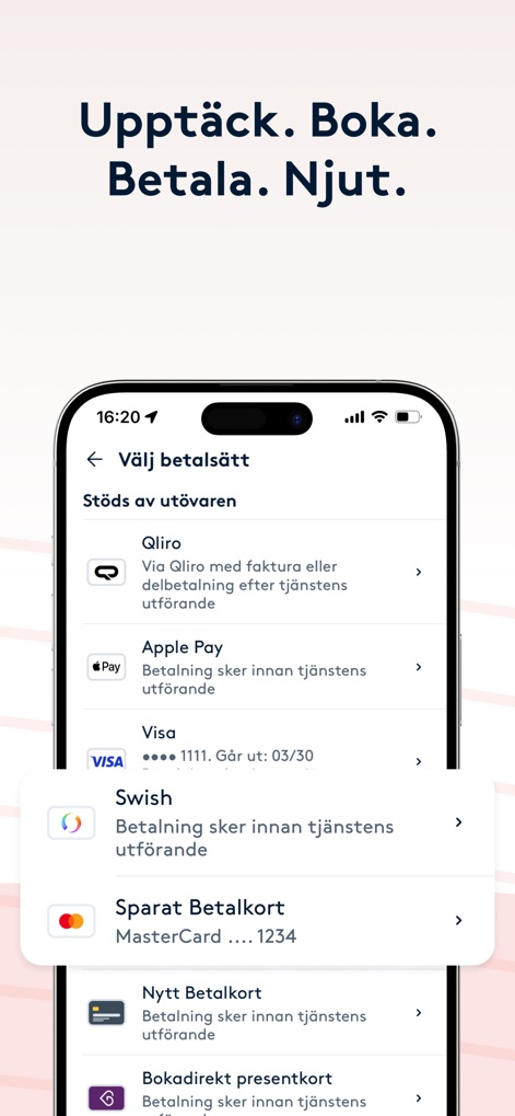 Bokadirekt: Skönhet & Hälsa - The app offers diverse and secure payment methods, including digital wallets and saved card details, for a smooth transaction process.