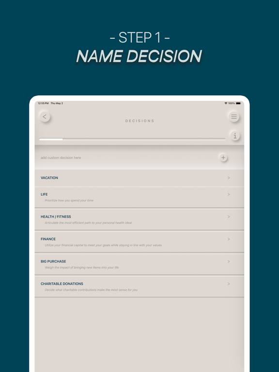 ValYou: For Life's Decisions iPad screenshot 2 - Productivity app