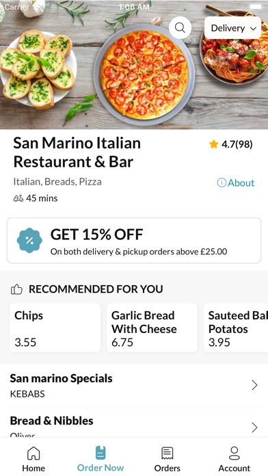 San Marino Italian Restaurant Screenshot