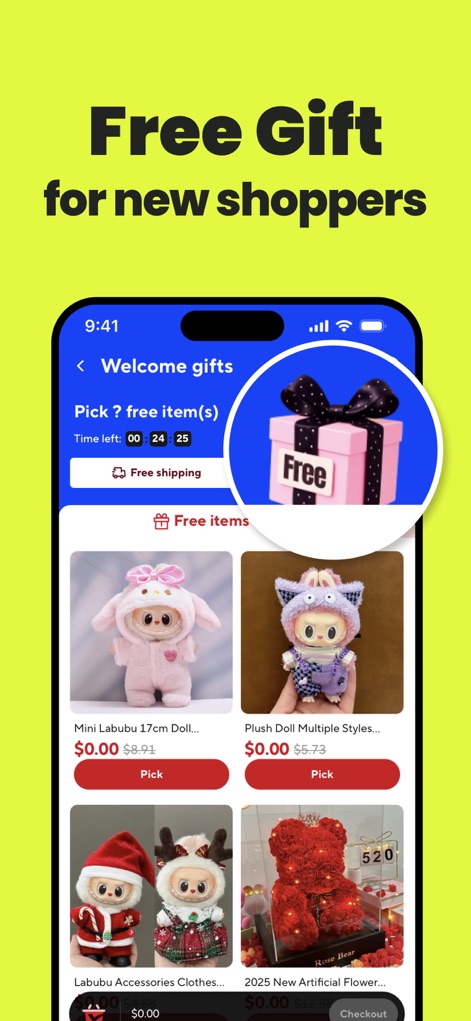 AliExpress - Shopping App - Explore exclusive "Free Gift" offers for new shoppers, where users can claim desirable items at a "$0.00" price point.