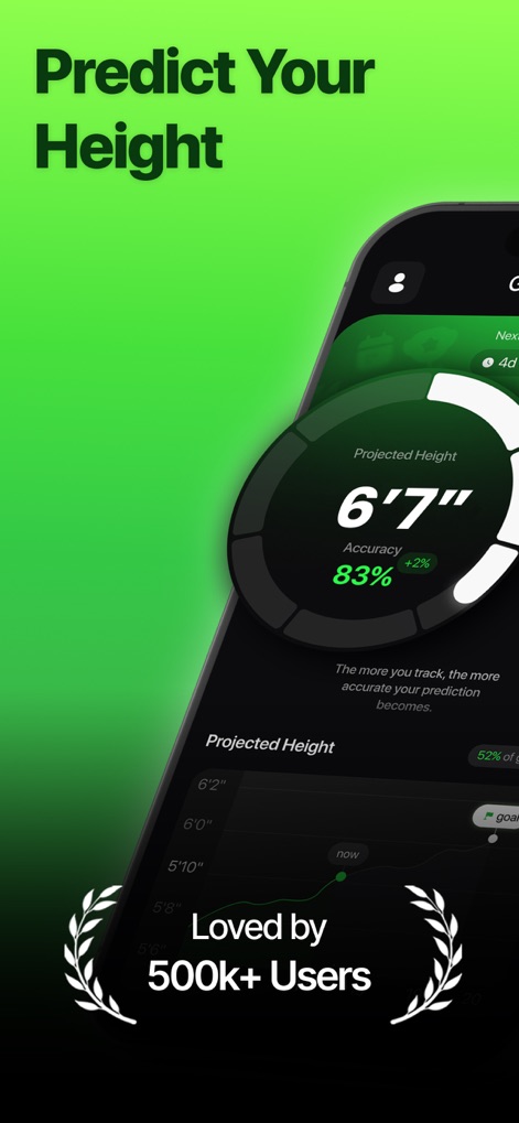 GoTall - Height Predictor - See how the app accurately projects users' future height and visualizes their growth trajectory on a dynamic chart.