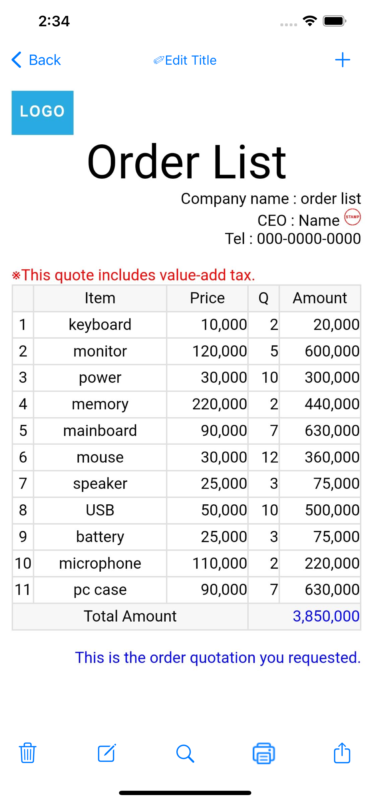 Order List - Quote