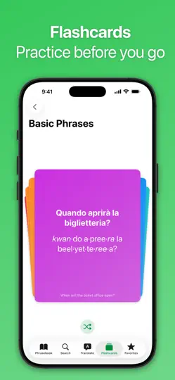 Captura de pantalla de SpeakEasy Italian Phrasebook en iPhone 2