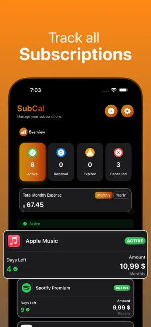 Subscription Tracker - SubCal screenshot 1