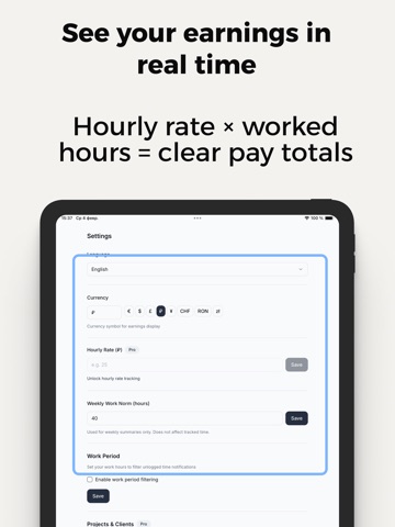Work Hours Tracker - Stundo iPad screenshot