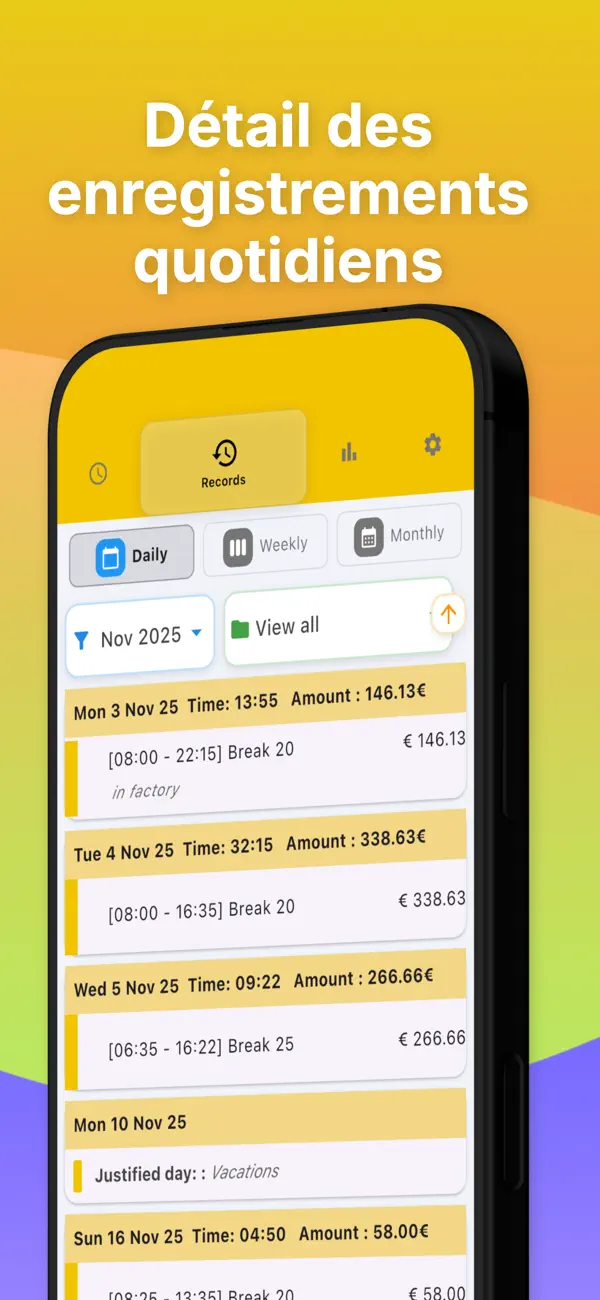 Screenshot #2 pour Heures travaillées