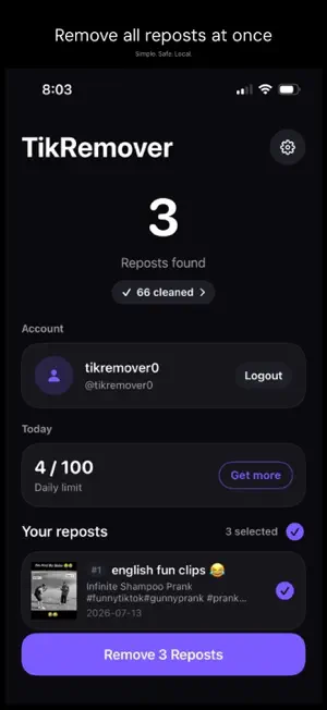 Repost Remover — TikRemover screenshot 1