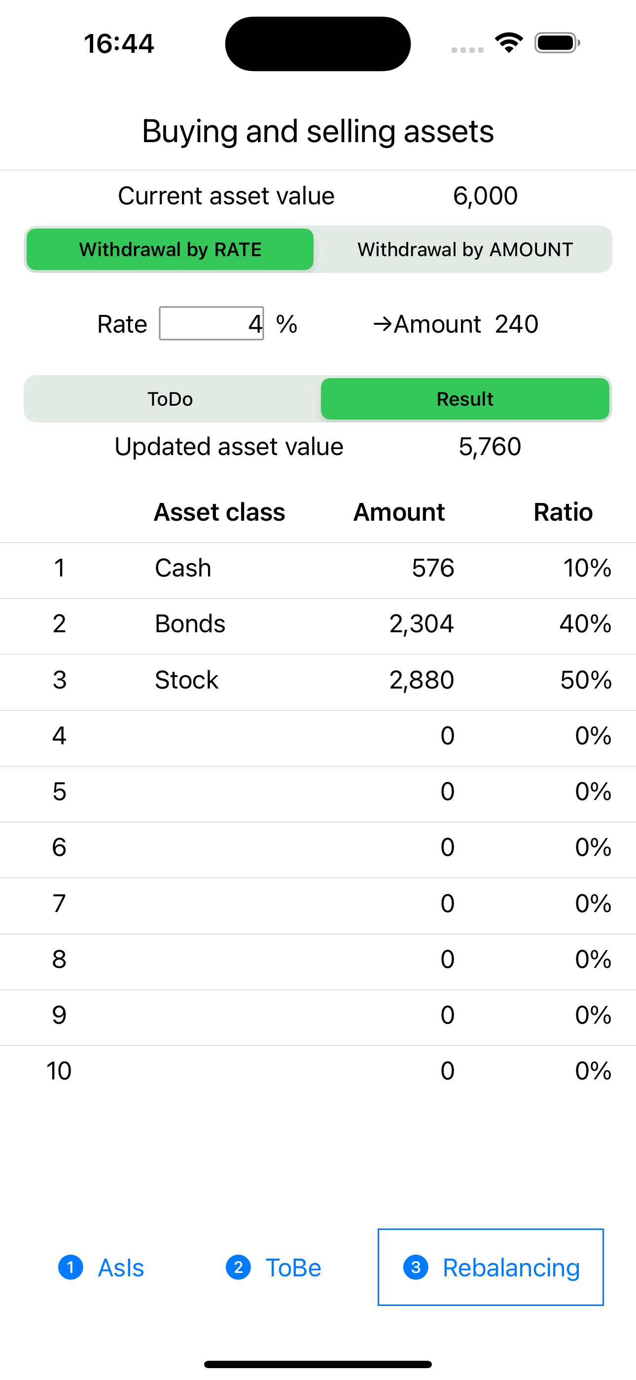 Rebalancing at withdrawal