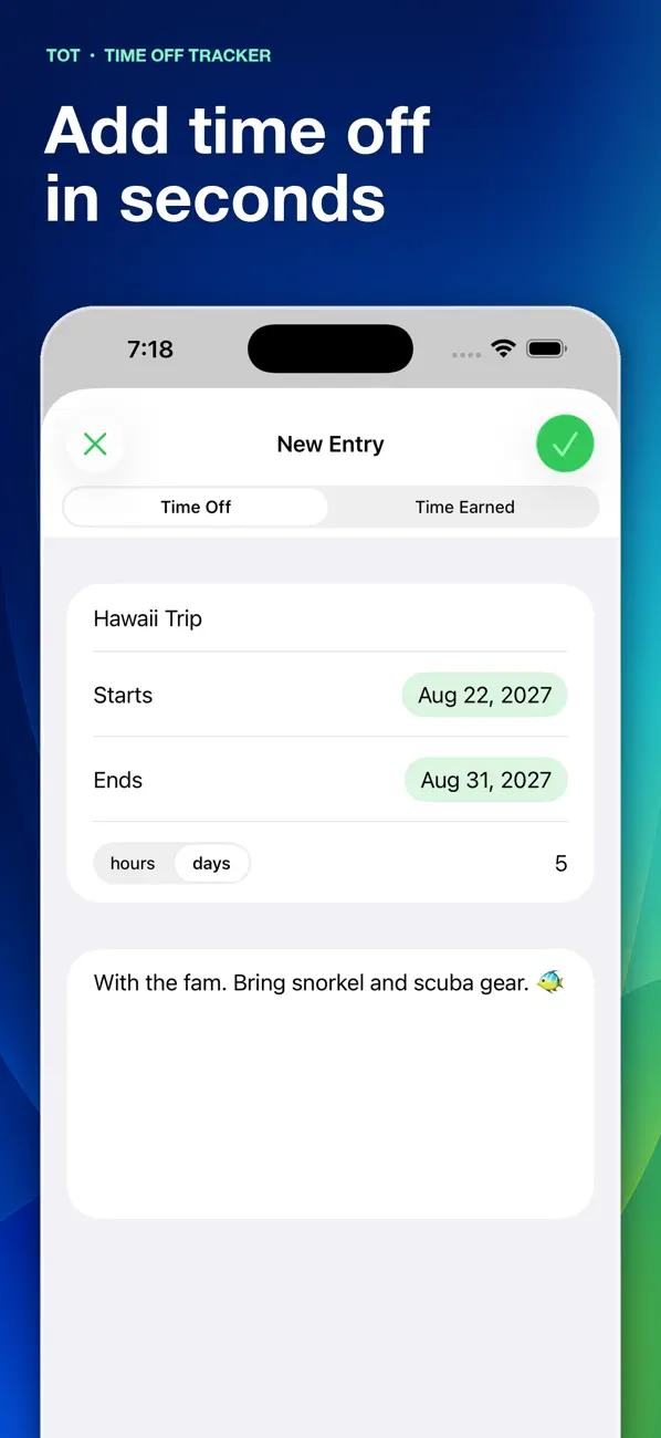 Screenshot #3 pour TOT: Time Off Tracker
