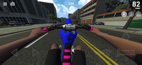 Wheelie Life 3 - The app delivers an immersive first-person perspective, showcasing a detailed city environment and essential on-screen speed feedback.