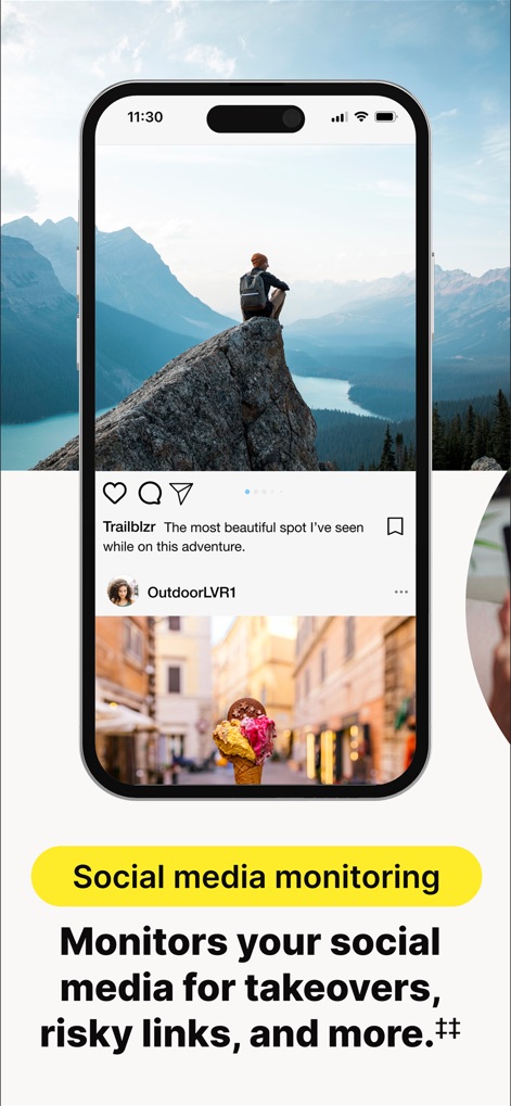 LifeLock Identity - This tool actively monitors 'social media content' for potential account takeovers and flags 'risky links', ensuring digital profiles remain secure.