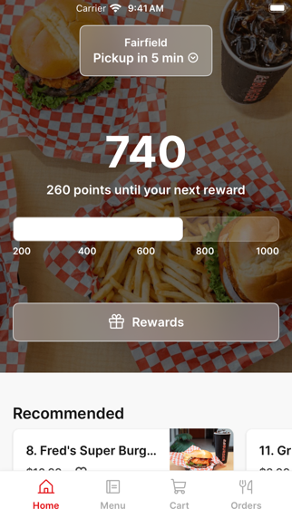 Fred's Burger app screenshot