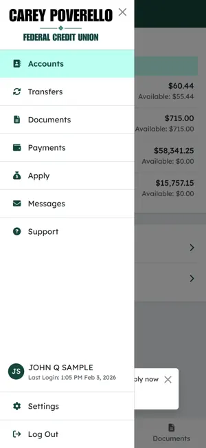 Carey Poverello FCU screenshot 2