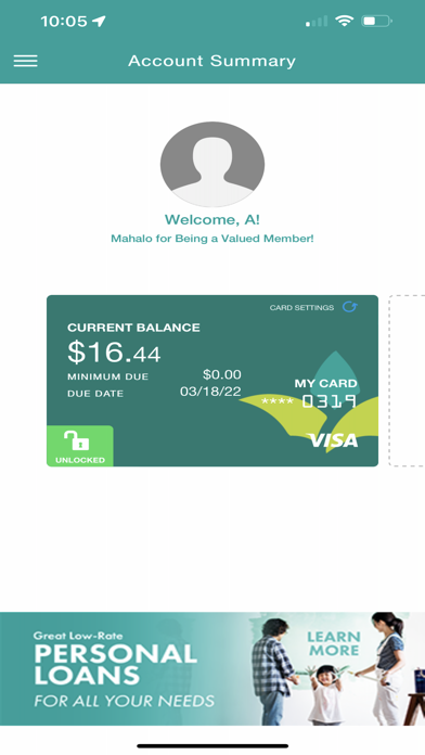 Maui FCU Credit Card Screenshot