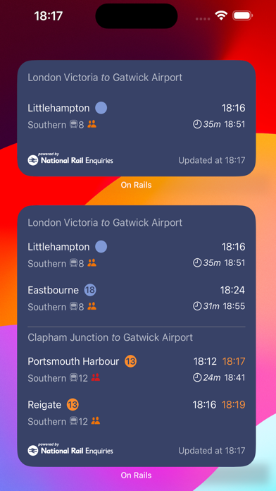On Rails train times & widget Screenshot