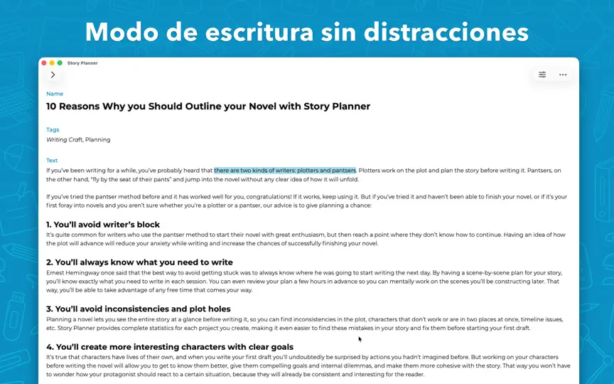 Captura de pantalla de Story Planner: Para Escritores en iPhone 7