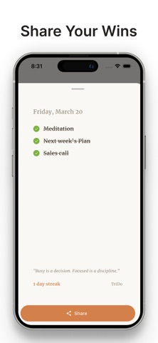 TriDo - 3 Daily Tasks iPhone screenshot