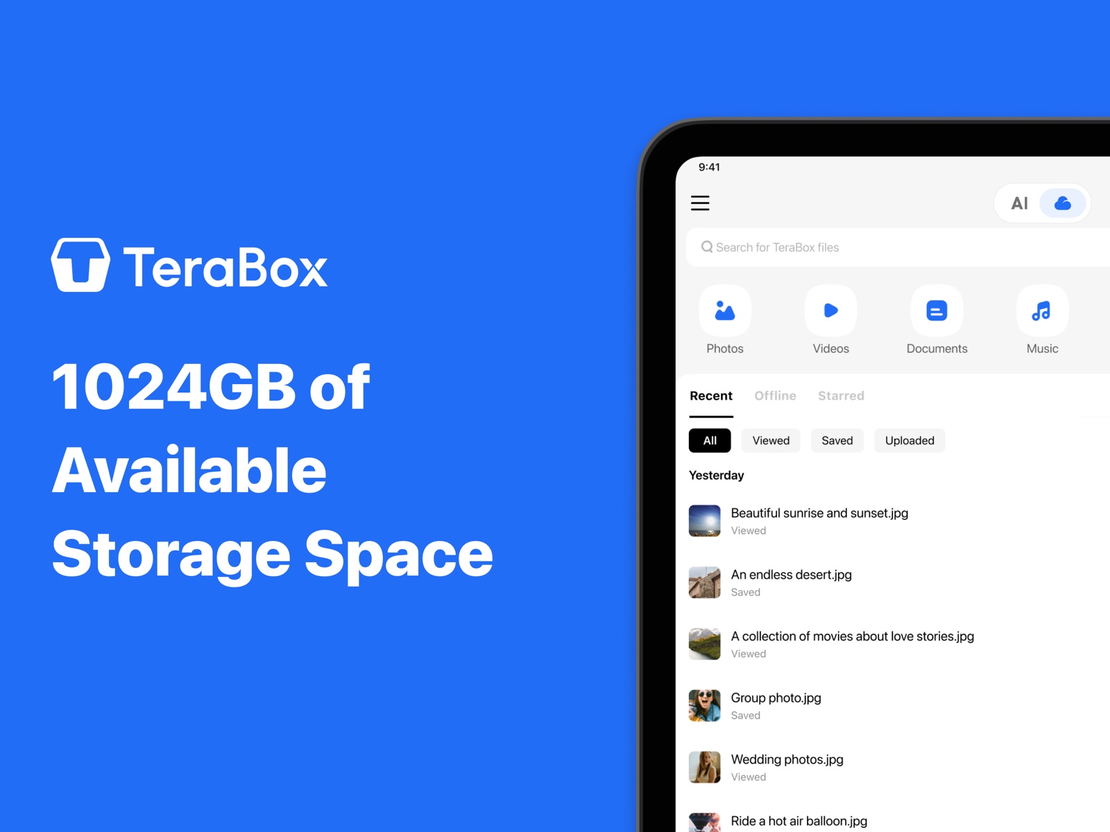 TeraBox: 1TB Cloud & AI Space ipad screenshot 1