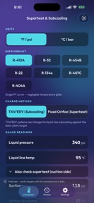 Superheat Subcooling PT Chart screenshot