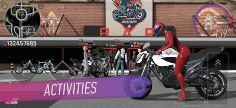 ONE LION - ROLE PLAY SIMULATOR - Explore a variety of in-game activities and social gatherings, evident from characters interacting near custom motorcycles and storefronts.
