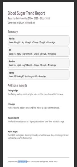Captura de pantalla de QuickSugarLog en iPhone 4