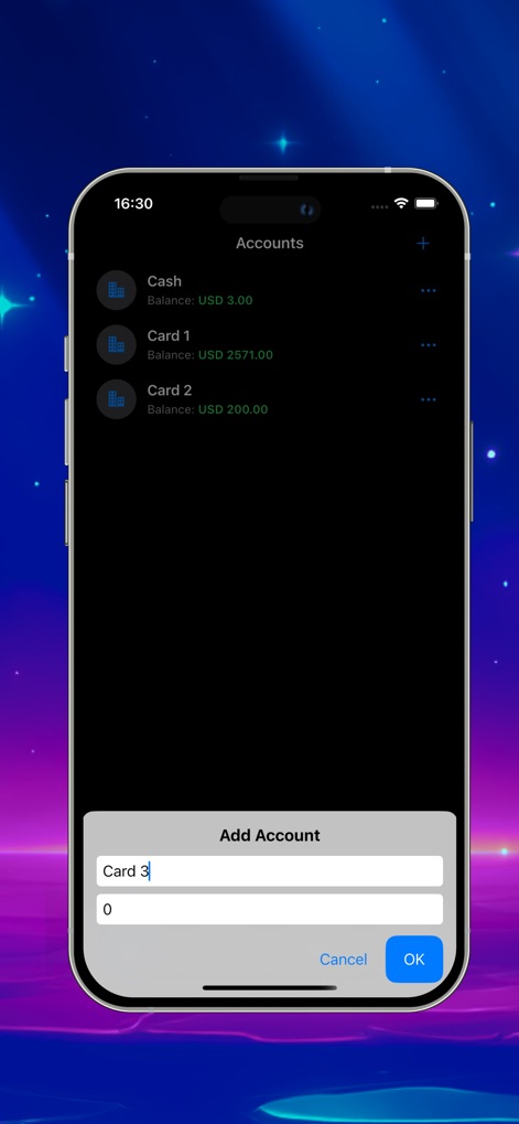 Drop Cost - Os usuários podem facilmente adicionar novas contas com um modal direto, inserindo o nome da conta e o saldo inicial, garantindo flexibilidade na gestão de diferentes fontes financeiras.