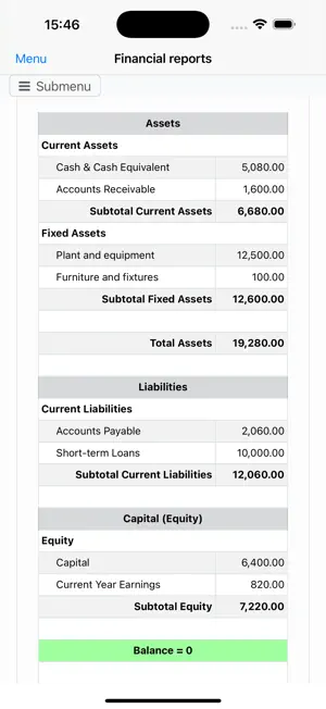 Nano Balance Sheet screenshot 1