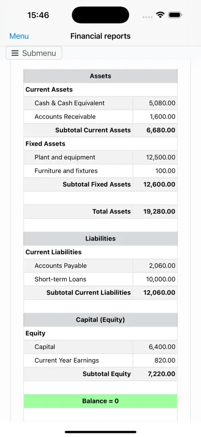 Nano Balance Sheet screenshot 1