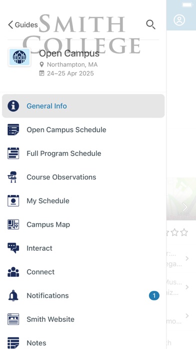 Smith College Admission Events Screenshot