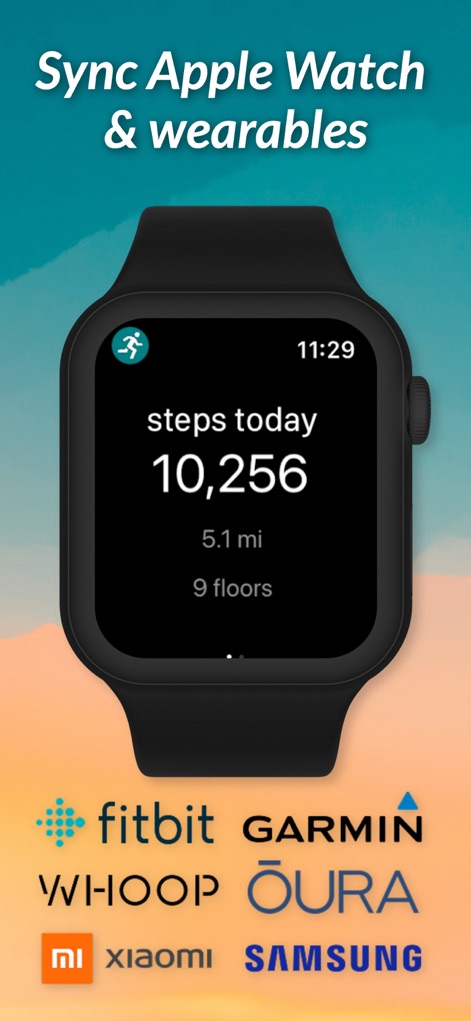 StepUp Pedometer Step Counter - The app offers extensive compatibility, seamlessly syncing data from the Apple Watch interface and integrating with a range of supported third-party wearables like Fitbit and Garmin.