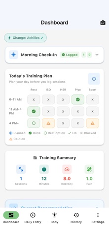 Tendon Tracker app screenshot