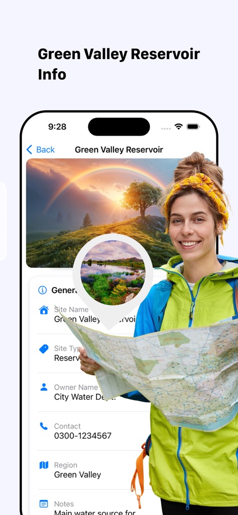 Natures GPS. - This screen provides a detailed profile of each site, showcasing its general information and an evocative header image.