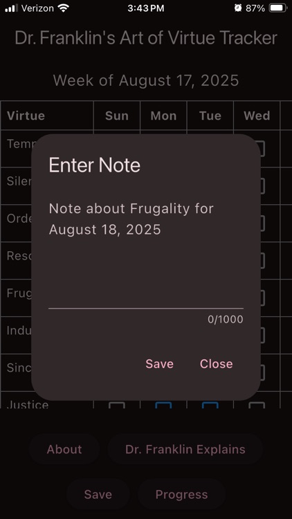 Art of Virtue Tracker