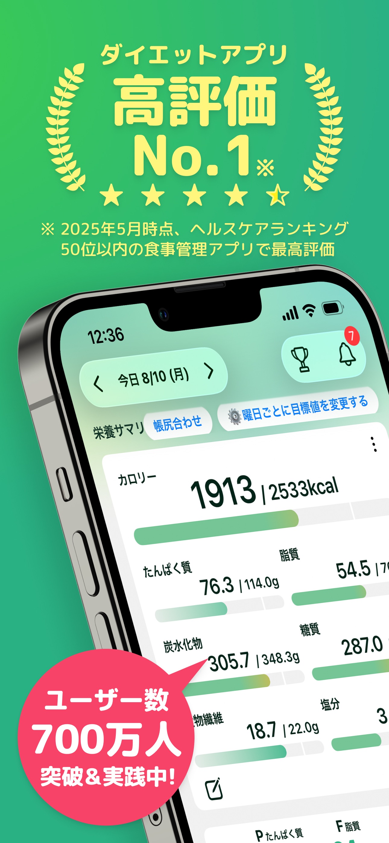 Screenshot 1 of カロミル - ダイエット、カロリー＆PFC管理の健康アプリ