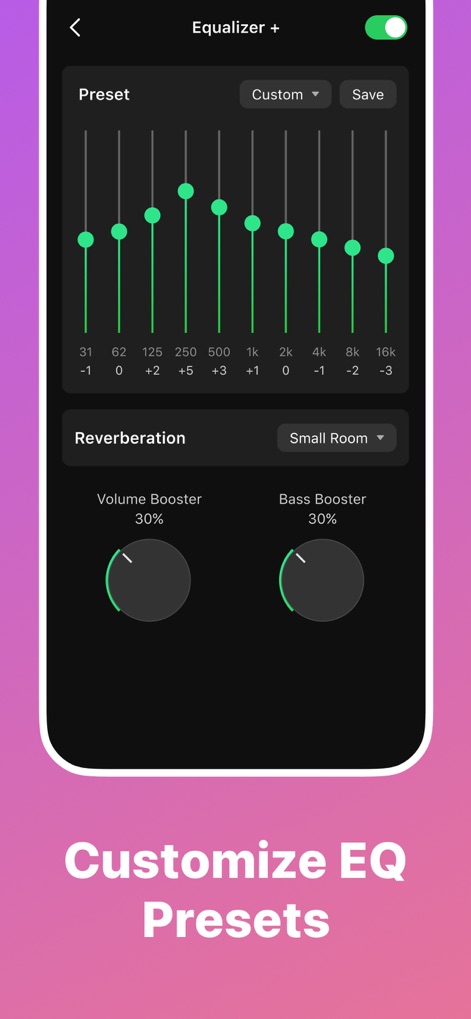 Offline Music & MP3 Player - Fine-tune audio with the precise multi-band graphic equalizer and enhance listening with dedicated 'Volume Booster' and 'Bass Booster' controls.