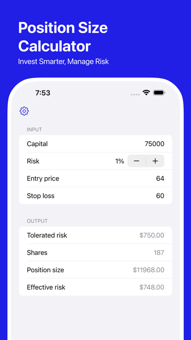Screenshot #1 pour Position Size Calculator: Posi